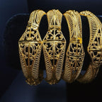 Dubai Gold Bangles for Women 18K Gold Plated Indian African Wedding Bracelets Elegant Filigree Design