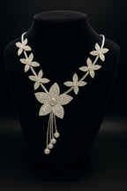Silver Sparkling Floral Jewelry Set Necklace, Earrings & Ring