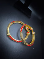 24K Royal Flame Dubai Bangles – Red & Emerald Bridal Gold Jewelry