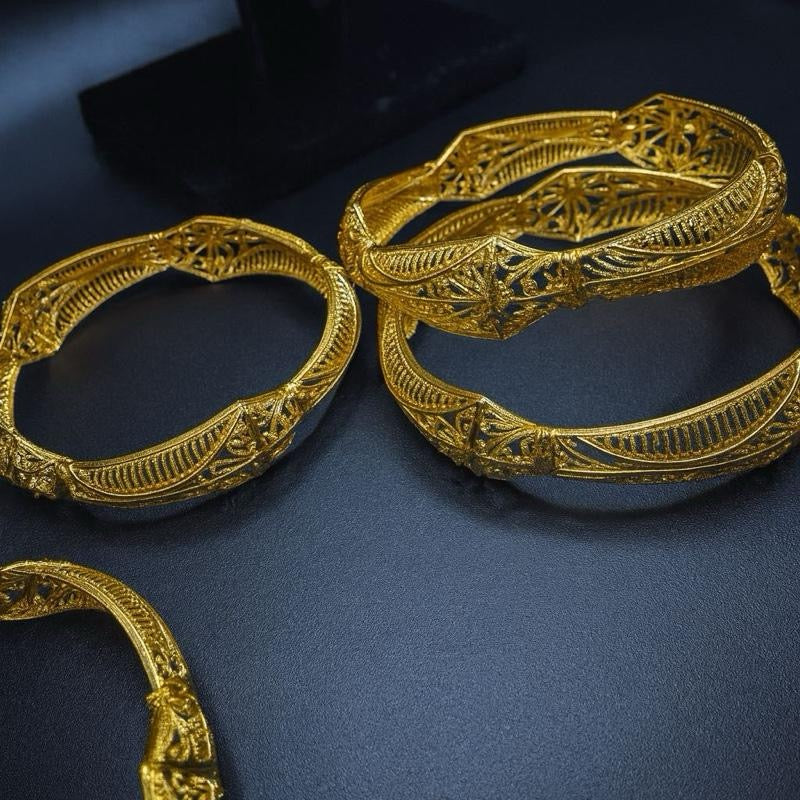 Dubai Gold Bangles for Women 18K Gold Plated Indian African Wedding Bracelets Elegant Filigree Design