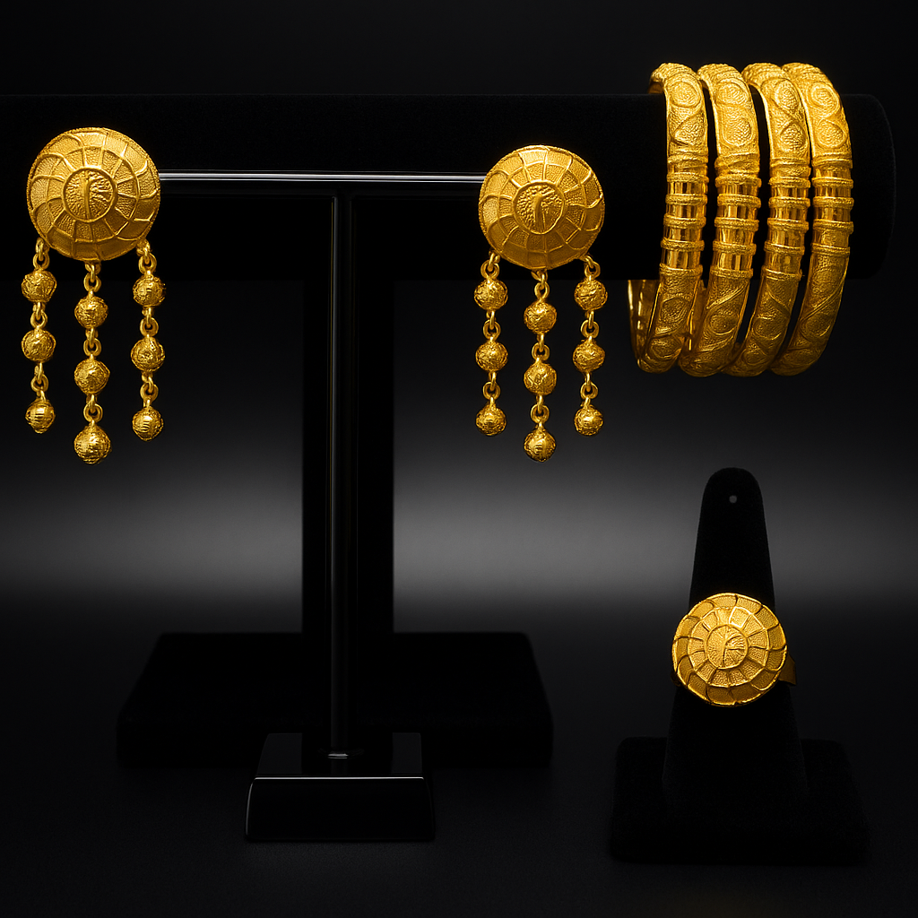 Royal Heritage 24K Gold Jewelry Set Bangles, Earrings & Ring