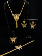 Royal Butterfly Filigree Gold Jewelry Set Dubai Style Necklace Earrings Ring Bracelet