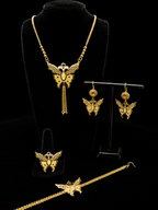 Royal Butterfly Filigree Gold Jewelry Set Dubai Style Necklace Earrings Ring Bracelet