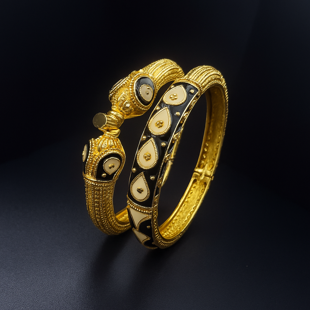 24K Midnight Majesty Dubai Bangles Luxury Black & Gold Arabic Jewelry