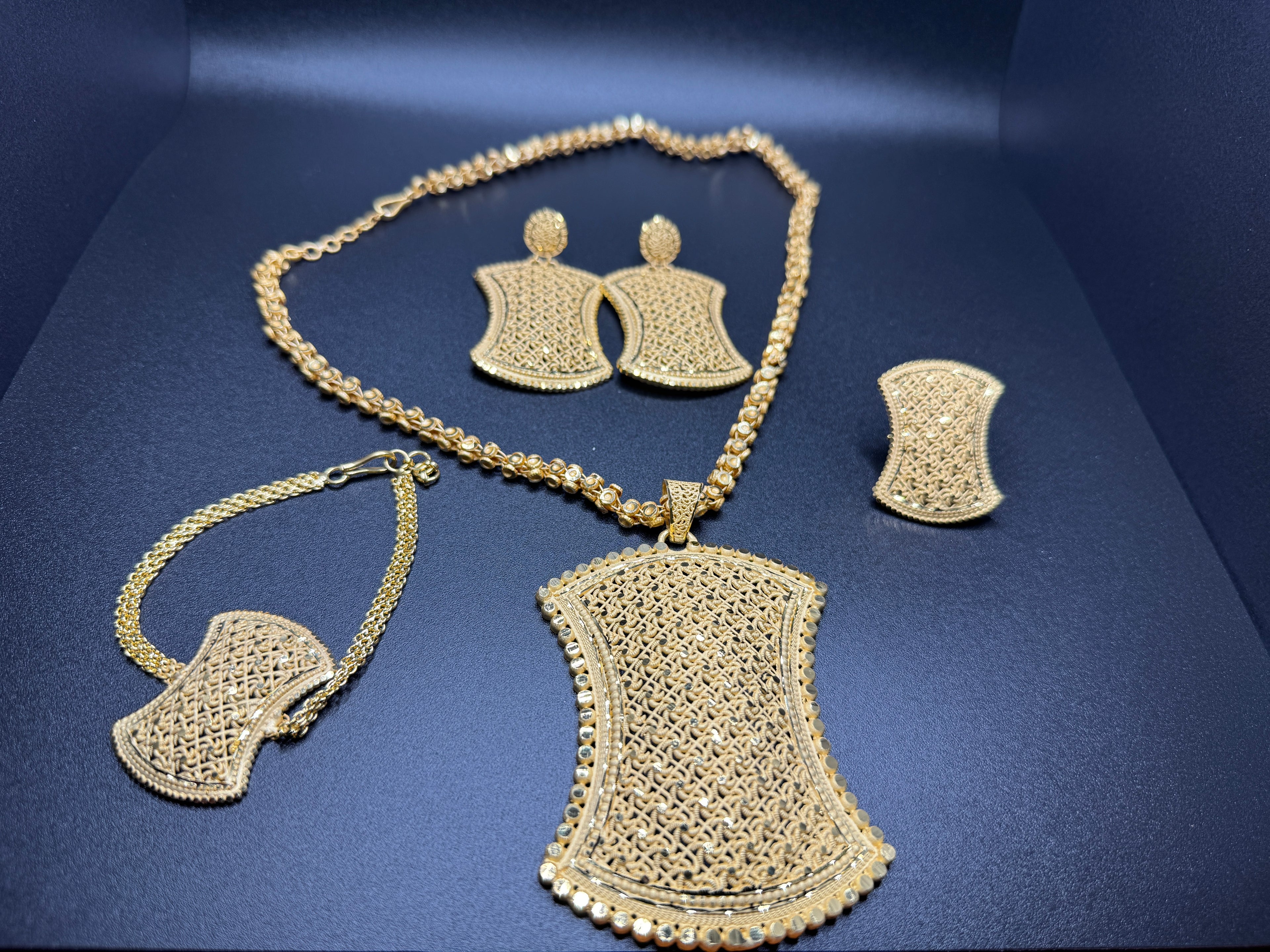 Royal Dubai Filigree Set  24K Gold-Plated Necklace, Bracelet, Ring & Earrings