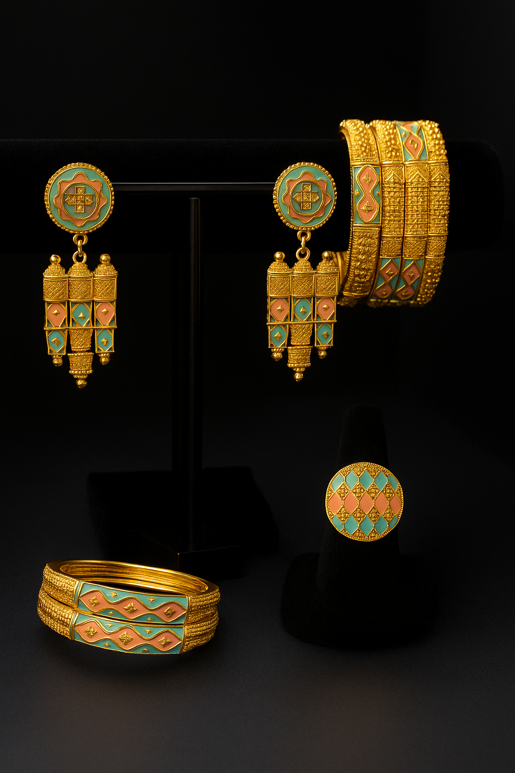 Zafira Royale 24K Gold Jewelry Set Bangles, Earrings & Ring