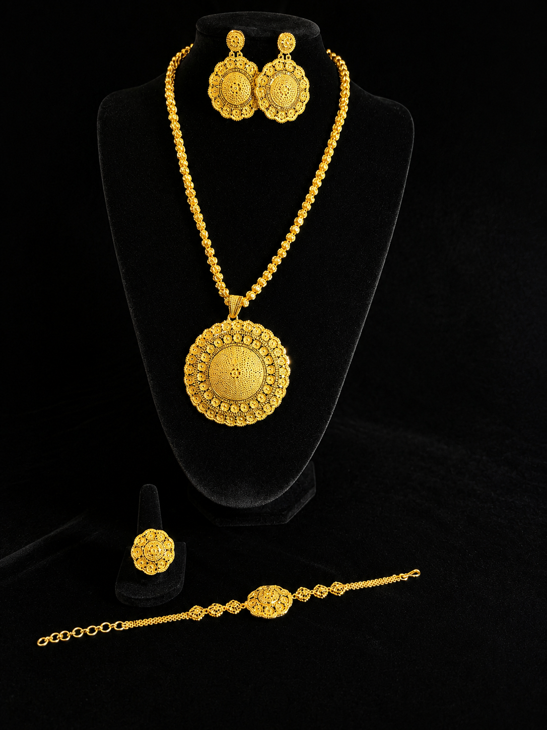 Empress Gold Filigree Jewelry Collection Full 4 Piece Set
