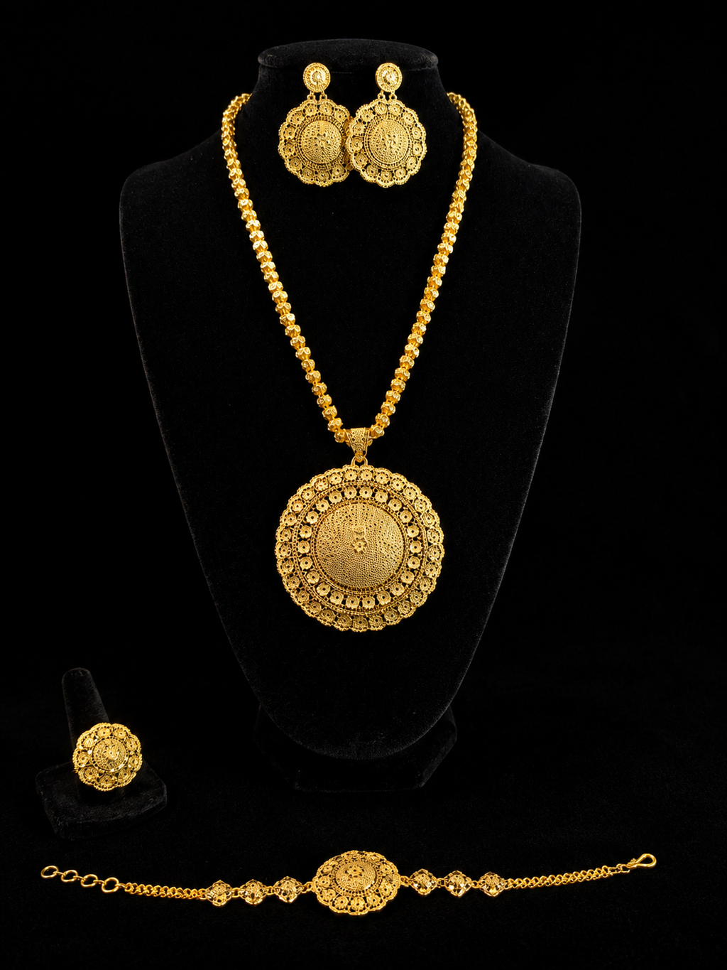 Empress Gold Filigree Jewelry Collection Full 4 Piece Set
