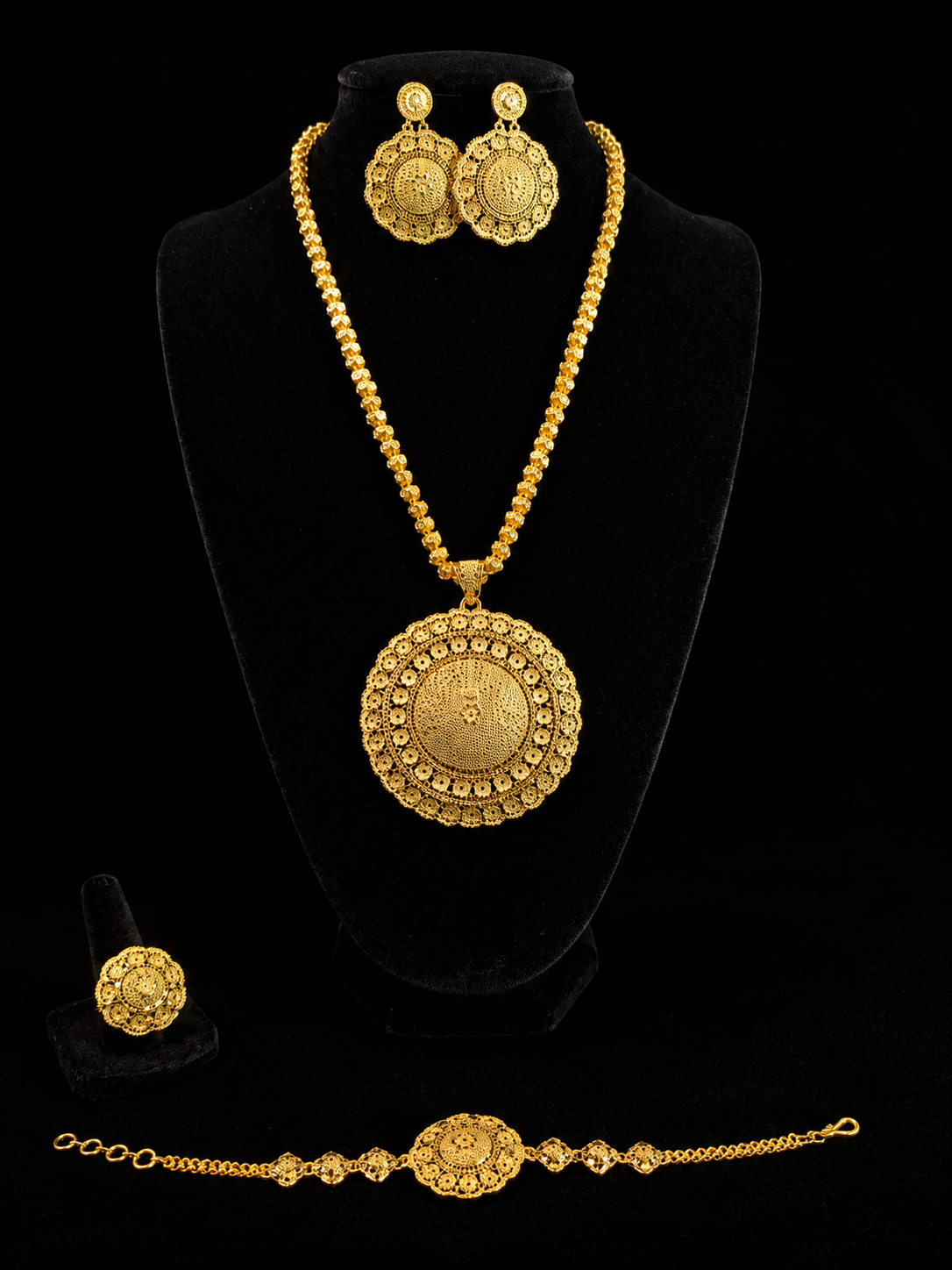 Empress Gold Filigree Jewelry Collection Full 4 Piece Set
