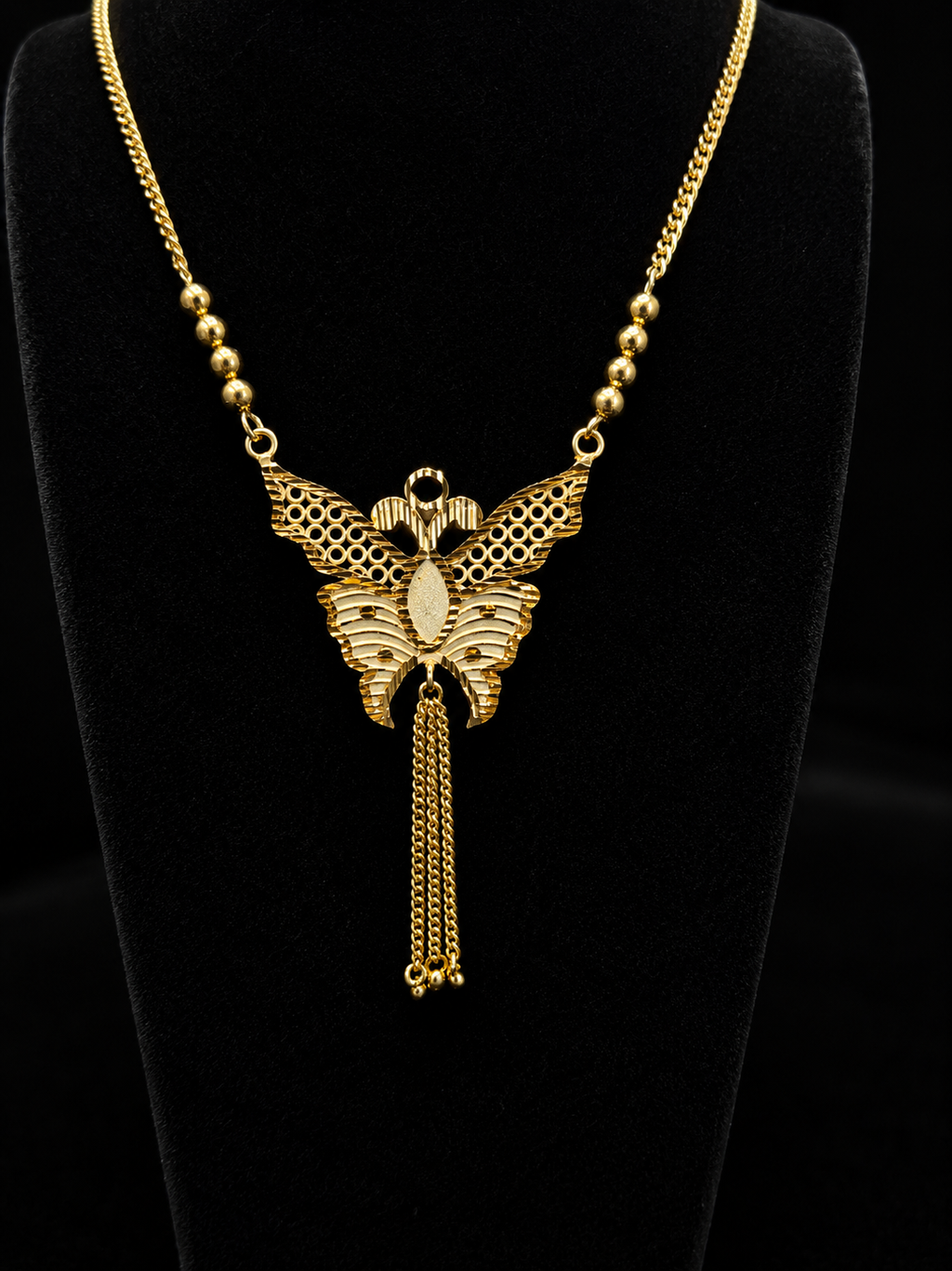 Royal Butterfly Filigree Gold Jewelry Set Dubai Style Necklace Earrings Ring Bracelet