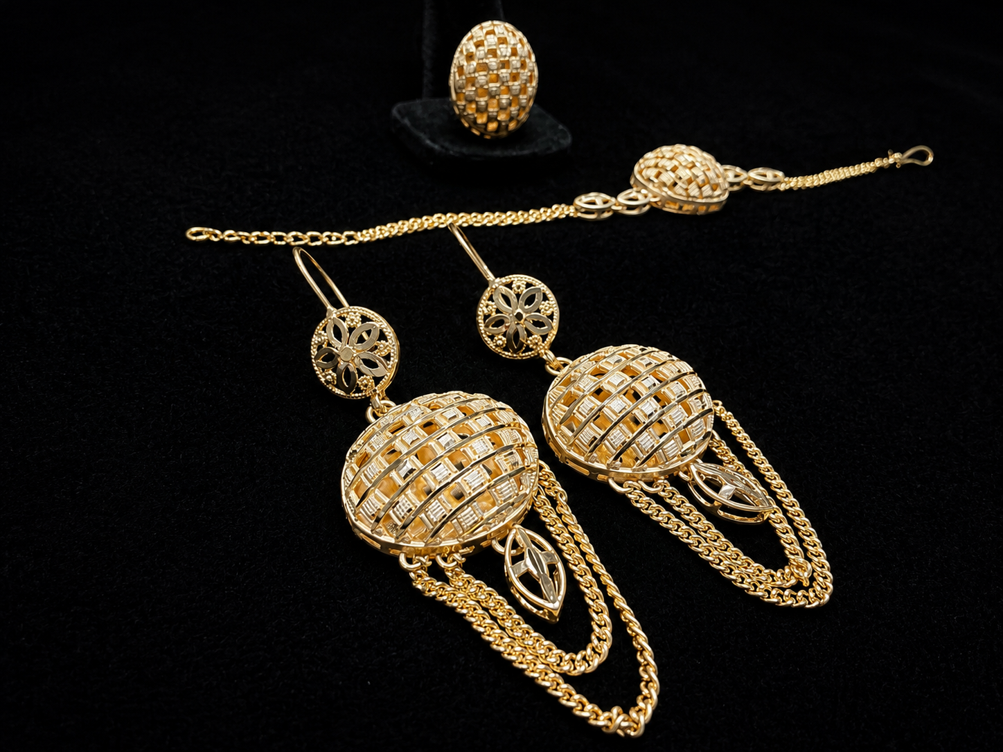 Luxury Gold Plated Jewelry Set for Women Statement Necklace, Ring, Bracelet & Earrings