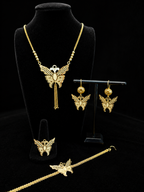 Royal Butterfly Filigree Gold Jewelry Set Dubai Style Necklace Earrings Ring Bracelet