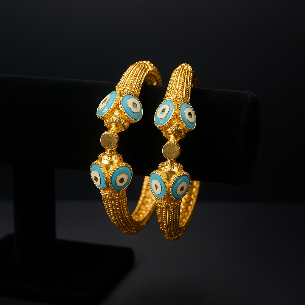 24K Ocean Empress Dubai Bangles Turquoise Blue Luxury Gold Jewelry