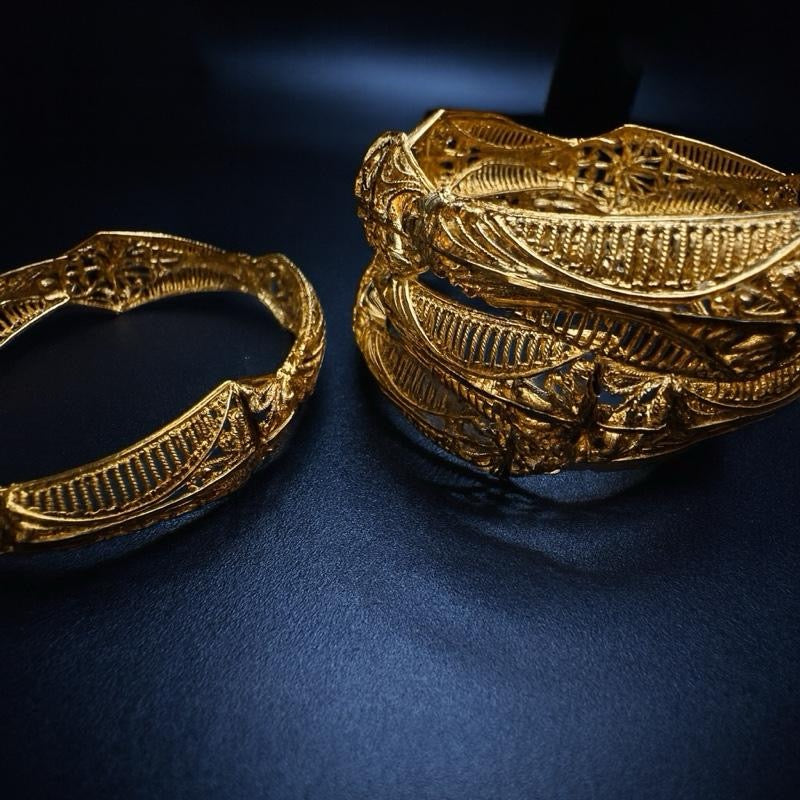Dubai Gold Bangles for Women 18K Gold Plated Indian African Wedding Bracelets Elegant Filigree Design